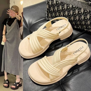 Sandals For Women Summer New Style Square Toe Thick Heel Open Toe Roman Shoes Fairy Style