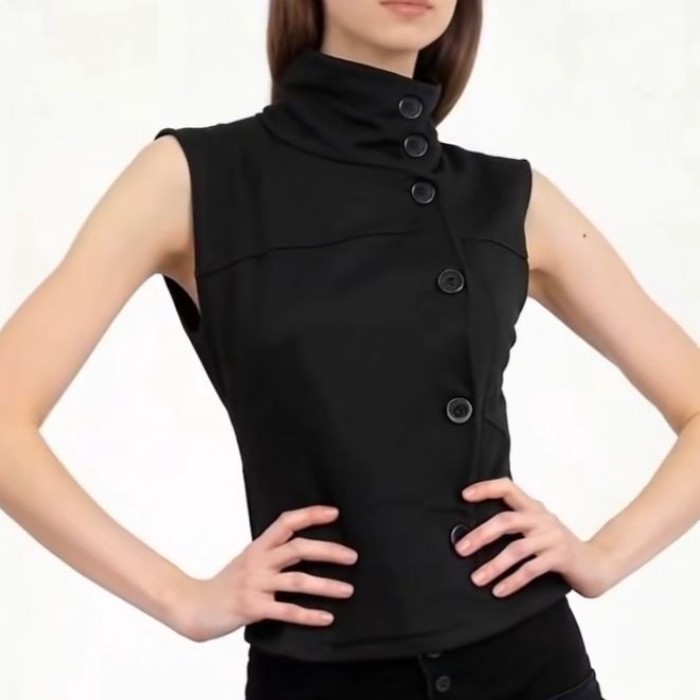 Áo vest cổ đứng dáng ôm cổ điển áo khoác vest không tay khí chất hot girl thanh lịch hàng đầu d