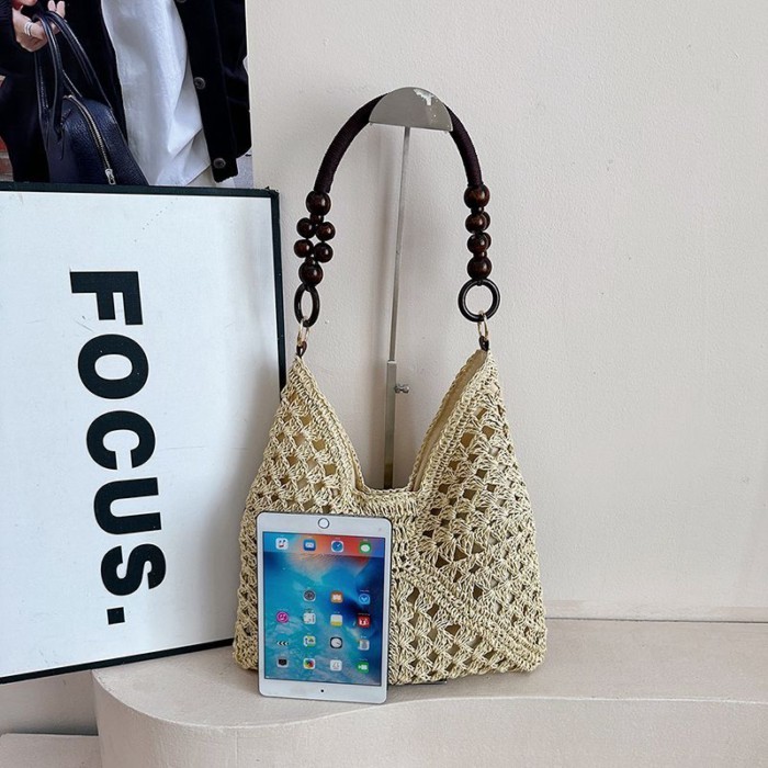 Love Lazy Style Hollow Woven Bag Women's New Travel Shoulder Tote Bag Beach Straw Bag
