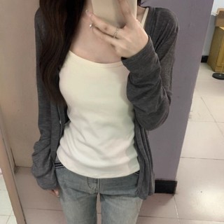 Áo khoác len cardigan Tencel mỏng chống nắng cho nữ áo khoác dệt kim cổ chữ V phong cách Hàn