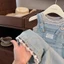 Bé Gái Mùa Hè Phong Cách Mới Bộ Quần Jean Ren Thời Trang Bộ Áo Vest Sọc Bộ Hai Món