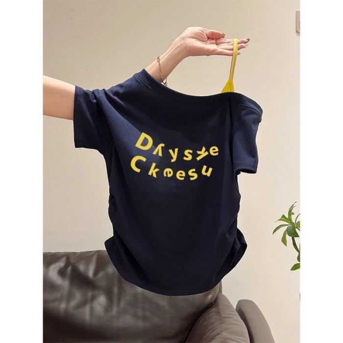 Mỹ Retro In Chữ Xiên Vai Tay Ngắn Nữ Mùa Hè Mới Giả 2 Dây Treo Nối Slim top