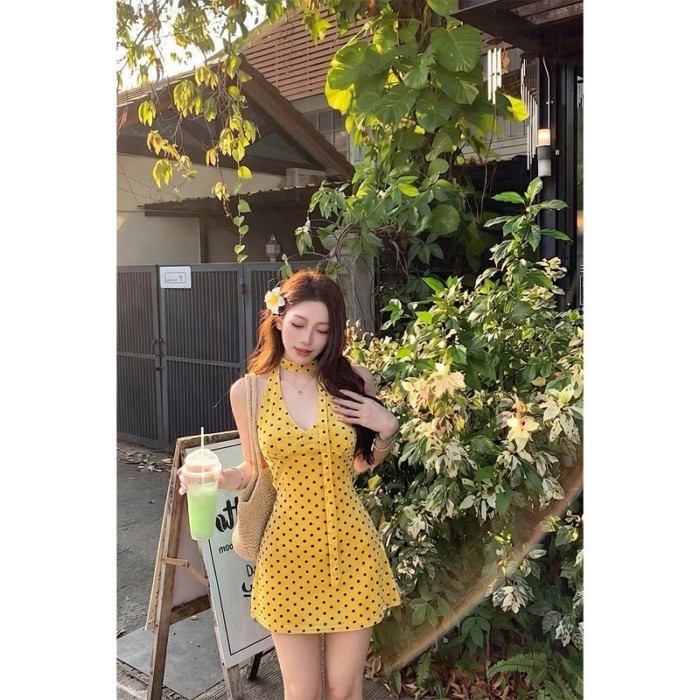 Niche Women's Polka Dot Sexy Design Halterneck Skirt Summer New Pure Desire Slim Hot Girl Dre