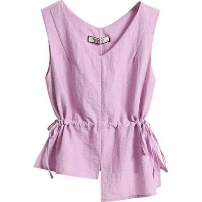 Áo vest không tay cổ chữ V bất đối xứng thắt lưng phong cách Hàn Quốc dành cho nữ mùa hè phon