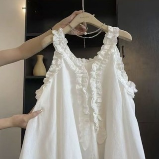Áo sơ mi không tay cổ chữ V thiết kế ngọt ngào khâu tai mới thời trang dành cho nữ