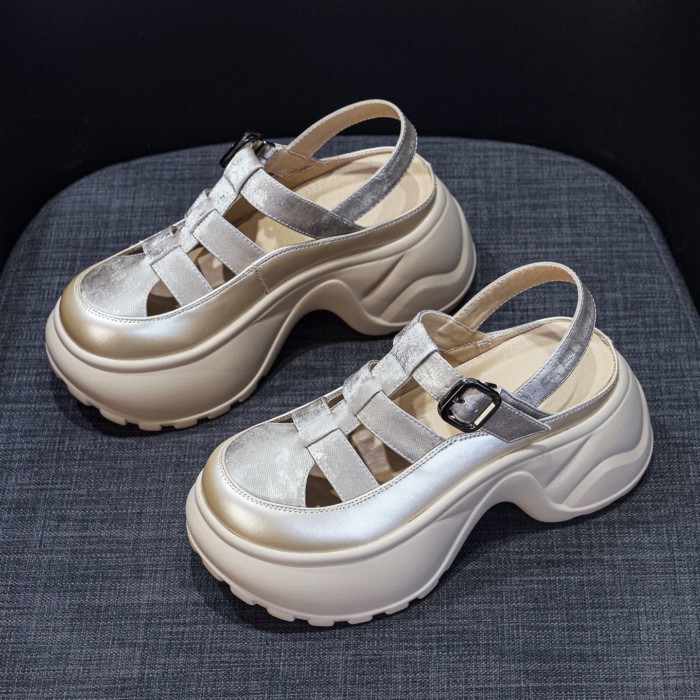 Giày Sandal Đế Dày Bao Đầu Sinh Viên Mùa Hè Nữ La Mã Giày Sandal Tăng Thông Thường Thoáng Khí Cao C