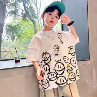 Áo thun cotton mùa hè ngắn tay cho bé trai, kiểu dáng mùa hè cho trẻ em vừa và lớn, đẹp và rộng rãi