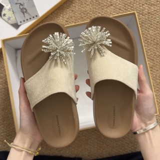 Summer New Thickness Rhinestone Slippers Women's Outerwear Cork Slippers French Retro Versati