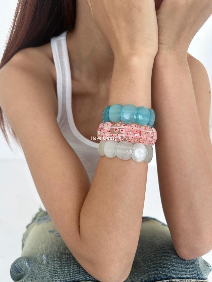 Have u desgin Mắt Mèo Giả Kính Vuông Dây Đàn Hồi Vòng Tay Vòng Tay Phong Cách Ngày Lễ