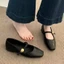 Giày đơn đế phẳng màu đen dành cho nữ Giày da nhỏ đế phẳng của Pháp Mary Jane Giày nữ chống t