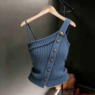 Áo vest dệt kim lệch vai mặc ngoài, kiểu dáng mới thon gọn độc đáo, áo không tay đẹp