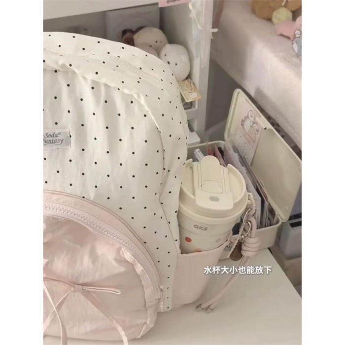Ba lô có nơ, sức chứa lớn, chấm bi, ba lô kiểu mới, cặp đi học, xách tay văn học đa năng ngọt
