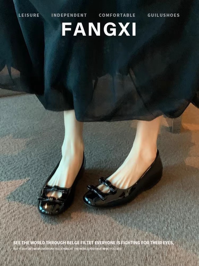 Mary Jane French Bow Ballet Vuông Mũi Nông Đầu Xuân Giày Đẹp Cho Người Nhỏ