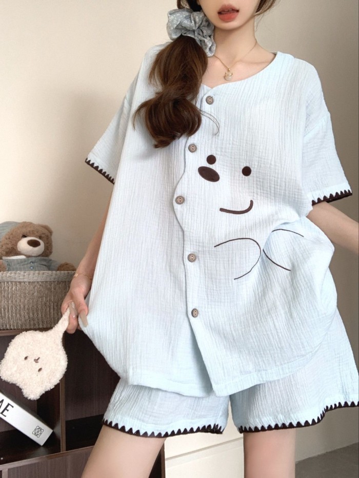 New Korean Version Of Cartoon Pajamas For Women Summer Short-sleeved Shorts Internet Celebrit