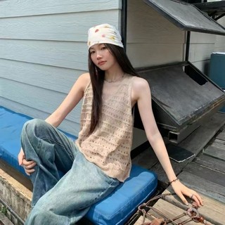 Áo vest cổ chữ V khoét rỗng màu đỏ dành cho nữ mùa hè Thiết kế mỏng Áo không tay dáng rộng đẹ