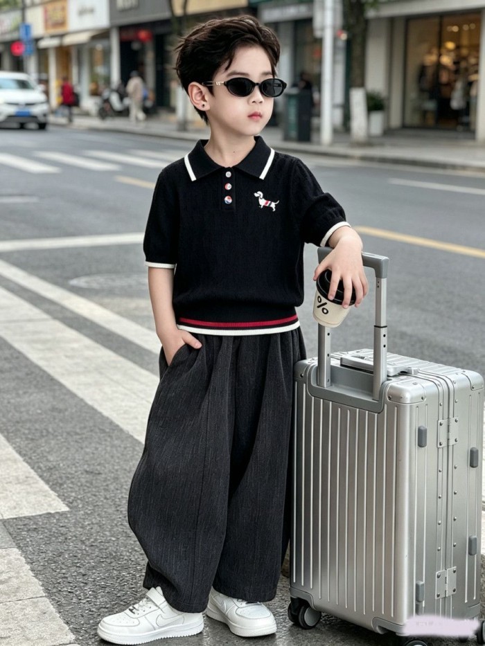 Boys' Tops Polo Shirt New Summer Children's Knitted Short-sleeved Top Baby Fashionable Summer