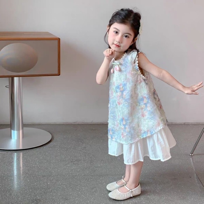 Váy mùa hè cho bé gái phong cách nóng bỏng váy hoa tulip mục vụ ngọt ngào mới Đầm công chúa k