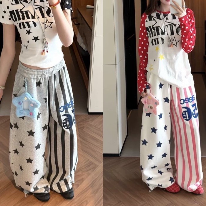 American Slim-fitting Internet Celebrity Ins Dopamine Retro Summer All-over Printed Stars Loo