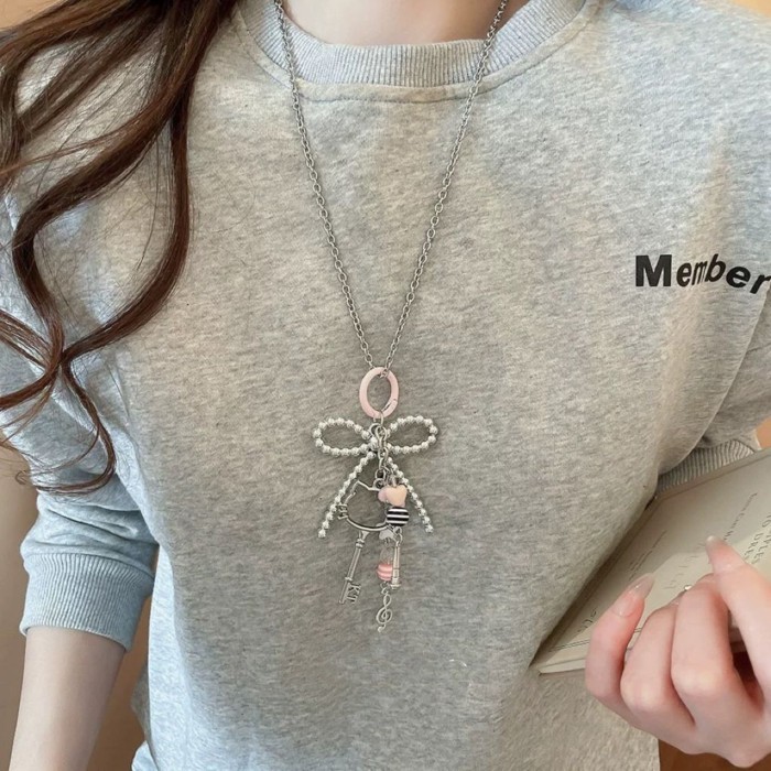 Hoạt Hình Dễ Thương Mèo KT Vòng Cổ Nữ Thiết Kế Độc Đáo Ngọt Thoáng Mát Hot Girl Chìa Khóa Ngọc Tr