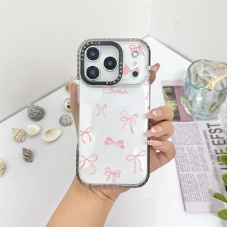 Ốp Lưng Màu Cà Vạt Nơ Màu Hồng Tương Thích Cho IPhone 11 12 13 14 15 16 17 Pro Max 12Mini Cover X XR XS Max Silicone Mềm Trong Suốt Cản SE 2022 6 7 8 Plus Vỏ Chống Sốc