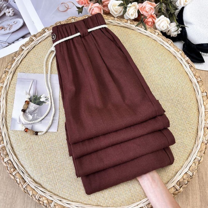 Kích Thước Lớn Màu Xanh Hải Quân Cotton Và Vải Lanh Quần Ống Rộng Mùa Hè Mới Mỏng Đa Năng Thoáng