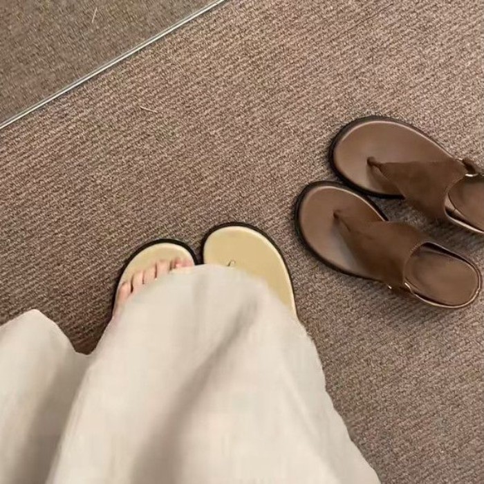 Dép xỏ ngón đơn giản phong cách Hàn Quốc dành cho nữ mùa hè retro đế mềm thoải mái chống trượt dép