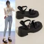 Giày sandal ngọc trai mùa hè đa năng kiểu Pháp cổ tích đế dày kèm váy Giày đi biển La Mã