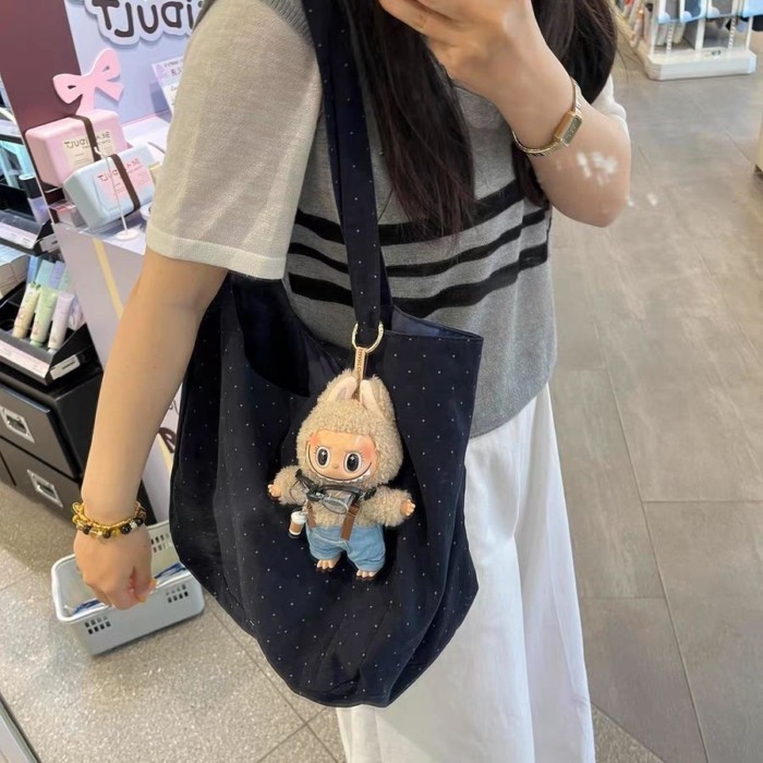 Túi vải bố chấm bi Hàn Quốc màu đen Túi đi làm đa năng Túi tote một vai dung tích lớn