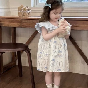 Bé Gái Cotton Mùa Hè Ve Áo Váy Hoa Bé Gái Không Tay Dễ Thương Kiểu Phương Tây Tank Top Đầm Cô