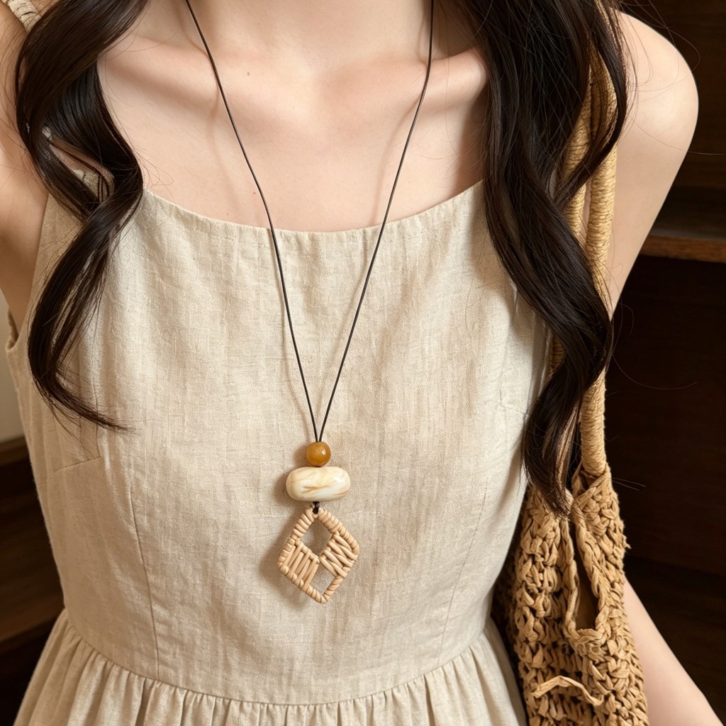 Vòng cổ dài bện phong cách dân tộc cổ điển dành cho nữ