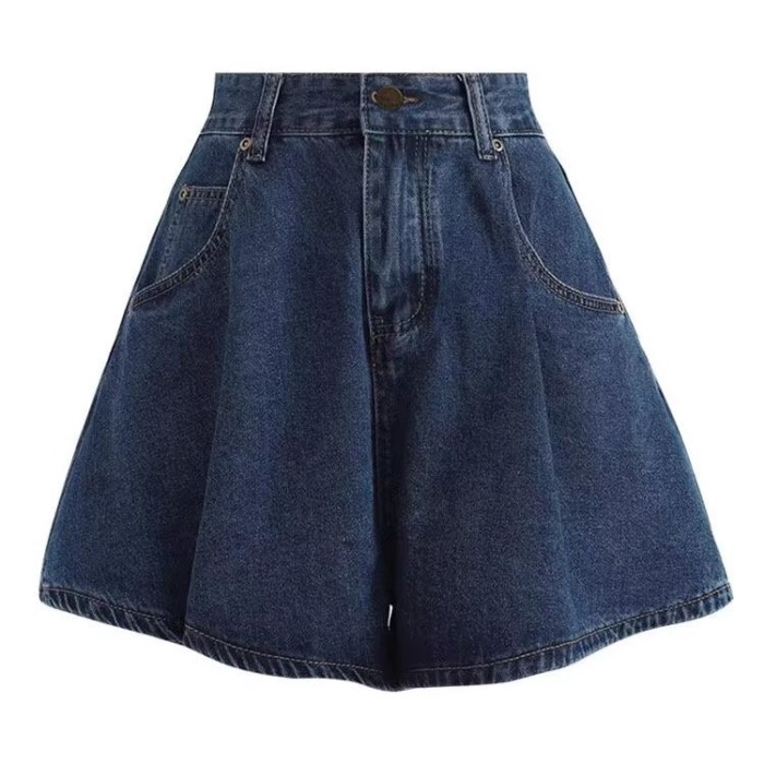 Kích thước lớn quần short denim eo cao mỏng mùa hè mm quần ống rộng rộng váy jeans