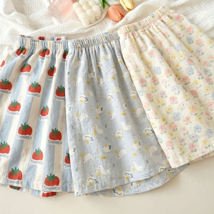 Dopamine Pyjama Quần Mùa Hè Nữ Cloud Cotton Da Báo Quần Short Áo Khoác Ngoài Sọc Quần Đi Bộ Nhà Q