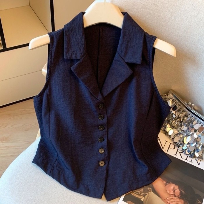 Áo vest vest nữ một hàng khuy mùa hè kiểu mới áo ngắn đơn giản đa năng