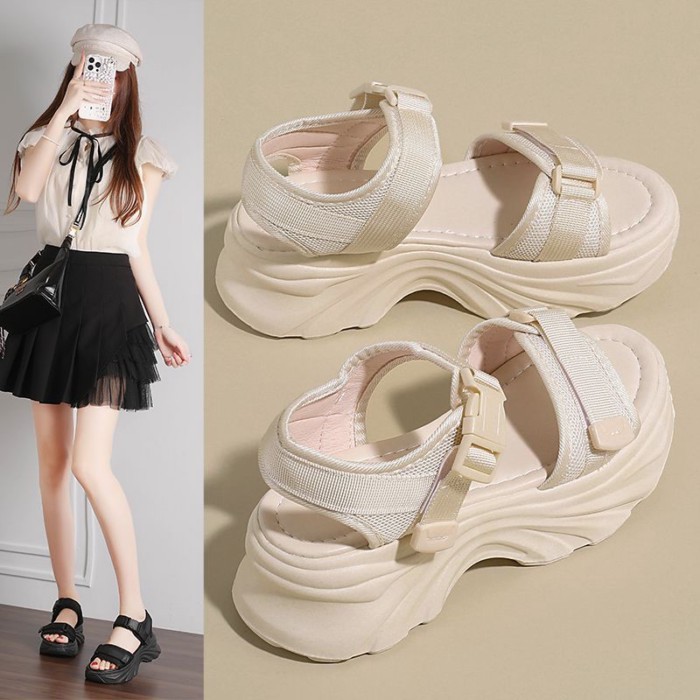 Giày sandal nữ đế dày mùa hè, đế dày, nhẹ, đế mềm, giày thể thao đi biển tăng chiều cao phù hợp