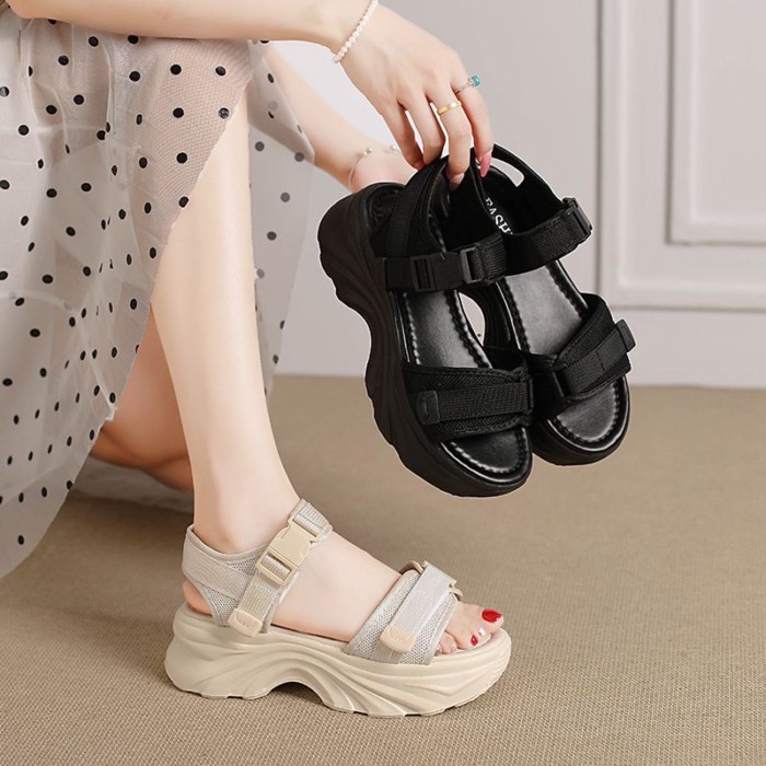 Giày sandal nữ đế dày mùa hè, đế dày, nhẹ, đế mềm, giày thể thao đi biển tăng chiều cao phù hợp