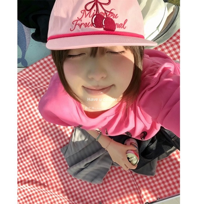Have u desgin Dễ Thương Thêu Vành Phẳng Mũ Xuân Hè Cặp Đôi Phong Cách Đường Phố Thường Ngày Phù Hợp Với Mũ Mềm