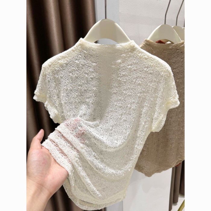 Gạc xuân hè với váy hai dây, áo lưới cao cổ nửa người, áo ren đáy cho nữ, lớp trong mỏng, áo thun n