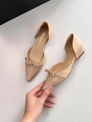 Mới Màu Đen Nơ Mũi Nhọn Đáy Bằng Thời Trang Rỗng Nông Miệng Bao Đầu Giày Sandal Nữ