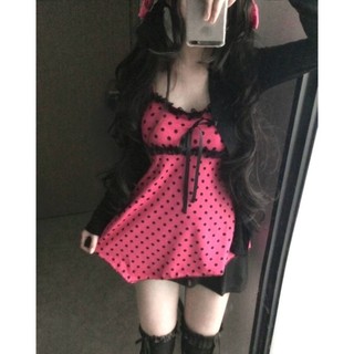 Cổ Đại Millennial Subculture Shibuya Hot Girl Retro Dễ Thương Áo Chấm Bi Màu Đen Slim Cardiga