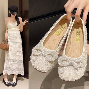 Giày Xiaoxiangfeng Doudou dành cho nữ có váy mùa xuân mới phong cách nông giày đế bệt nơ đính