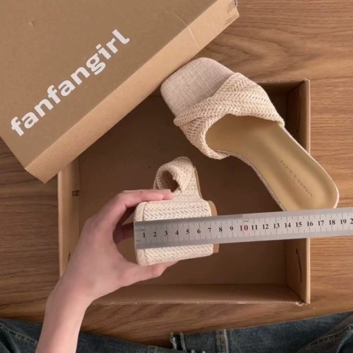 Giày sandal bện mũi vuông kiểu Pháp dành cho nữ, trang phục mặc ngoài mùa hè, váy phù hợp, dép x