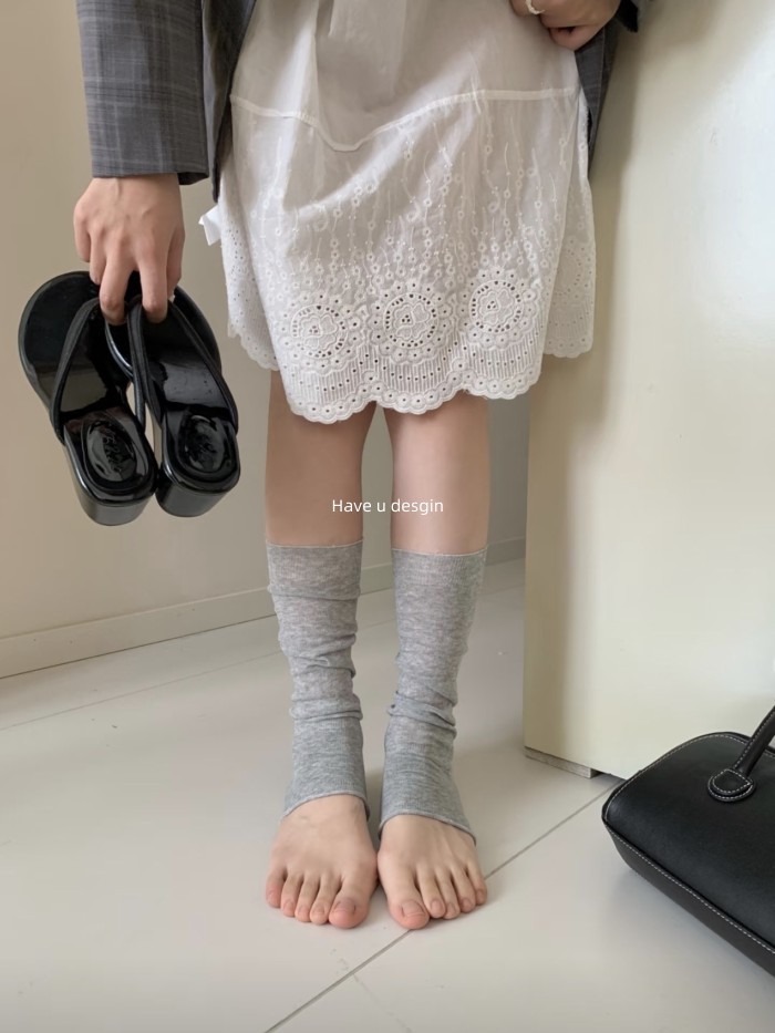 Have u desgin Trắng Chân Tất Nữ Màu Trơn Dọc Dây Tất Mùa Hè Mỏng Ba Lê Phong Cách Cô Gái Bê Tất