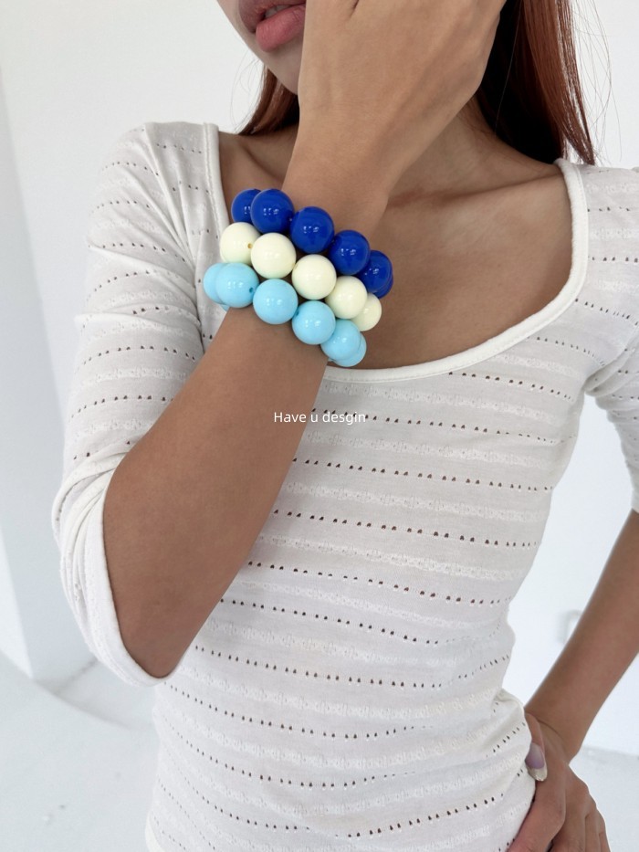 Have u desgin Hàn Quốc Dễ Thương Tươi Cô Gái Màu Sắc Tương Phản Xanh Trắng Bóng Nhựa Dây Đàn Hồi ins Xếp Chồng Vòng Tay Vòng Tay