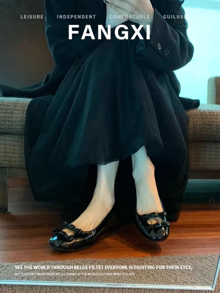 Mary Jane French Bow Ballet Vuông Mũi Nông Đầu Xuân Giày Đẹp Cho Người Nhỏ