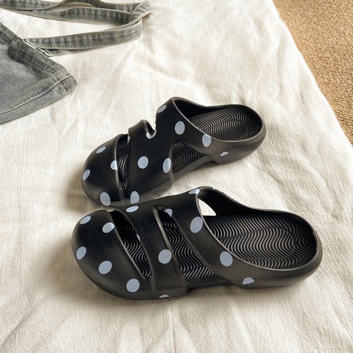 đôi sandal mũi nhọn thoáng khí nhẹ mùa hè chấm bi cho nữ đi chơi ngoài trời nhẹ chống trượt bên