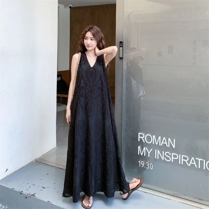 New Summer Style Loose Casual Holiday Style Slimming Flesh-covering Sleeveless Long Skirt Wom