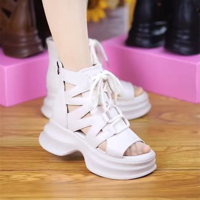 Dép Xăng Đan Nữ Đế Dày Retro Có Dây Buộc Thời Trang Dép Rỗng Mùa Hè Mới Thoáng Khí Đế Mềm Xăng Đ