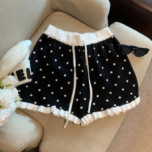 quần short và quần âu thời trang đa năng kiểu nấm viền dệt kim mới chấm bi ren ngọt ngào của Hàn