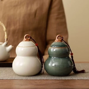 Lon trà gốm Ru Kiln Hộp đựng bầu Hộp trà kín Lon trà nhỏ Lon trà di động Fulu [Bồi thường trọn gói bị hỏng]