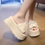 Dép ren ngọt ngào ngọc trai nơ nửa dép nữ mùa hè đế dày 8 cm dép đế bệt